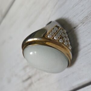 Plunder Silver and Gold Ring with White Stone